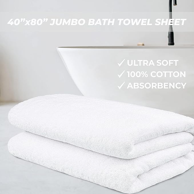 Cotton Paradise 100% Cotton 40x80 Oversized Bath Sheet, Extra Large Turkish Bath Towels for Bathroom, White Bathsheet