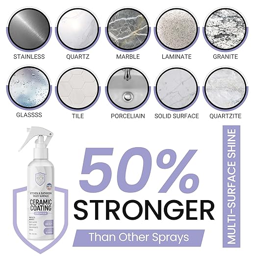 Fixture Shield Home Ceramic Coating Spray (8 oz) - SiO₂ Hydrophobic Protection for Kitchen & Bath | Repels Fingerprints, Stains & Hard Water | Extra Strength Formula | Made in USA