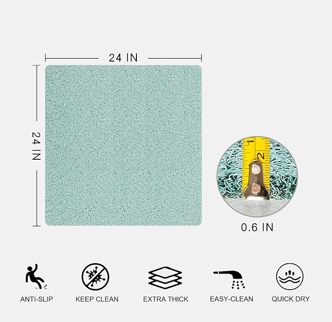 Nonslip Bathtub Mat, Anti Slip Bath Mat 0.6" Extra Thick, Quick Dry Bath Tub Anti Slip Shower Mat, Loofah Non-Slip Bath Mat for Tub Bathroom Pool Kitchen Entryway Home Hotel(Blue 24x24)