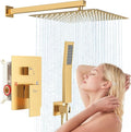 8 Inch Luxury Rain Shower Faucet Set, Brushed Gold Shower System with Rainfall Shower Head and Handheld Spray, SUS304 Stainless Steel and Solid Brass Wall Mounted Shower Valve Trim Kit