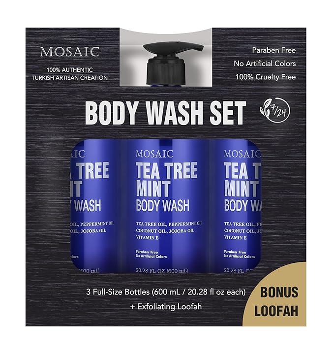 Tea Tree Body Wash with Mint & Shower Gel with Vitamin E for Jock Itch, Eczema, Ringworm, Body Odor, Body Wash Women & Men with Added Body Oils,LARGE 20.2 FL Oz Bottle (Tea Tree Mint, Pack of 3)