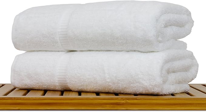 Luxury Hotel & Spa Collection Highly Absorbent, Quick Dry 100% Turkish Cotton 700 GSM, Eco Friendly Towel, for Bathroom Dobby Border Soft Bath Towel Set 27 X 54 (White, Bath Towels - Set of 2)