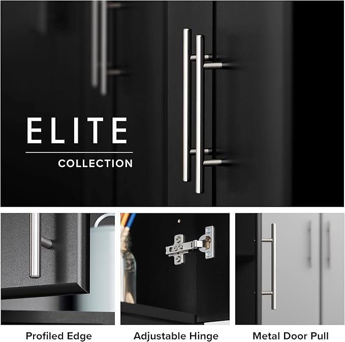 Prepac Elite Tall Garage Storage Cabinet & Pantry Storage Cupboard, 2-Door Freestanding Bathroom or Pantry Cabinet with Adjustable Shelves, 16" D x 32" W x 65" H, Black