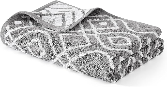 Modern Threads Oxford 6-Piece 100% Cotton Towel Set – Yarn Dyed Jacquard & Solid – Includes 2 Bath Towels, 2 Hand Towels, 2 Washcloths – Absorbent, Quick Dry, Soft & Durable – Gray