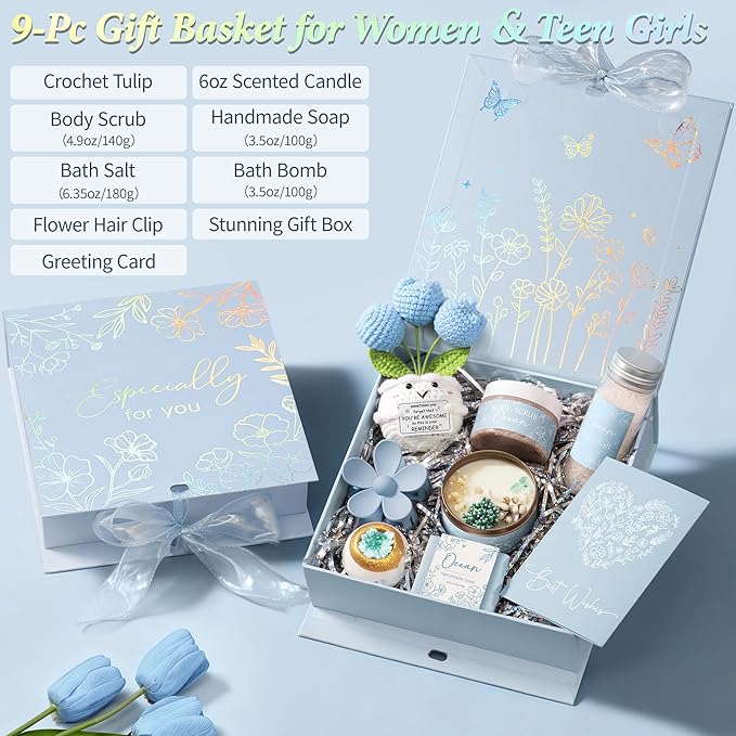 Spa Gifts for Women Bath Gift Set, Ocean Relaxing Spa Gift Baskets Home Bath Set Self Care Kit Care Package Thank You Christmas Birthday Gifts for Women Mom Her Friends Sister Teen Girls Wife Grandma