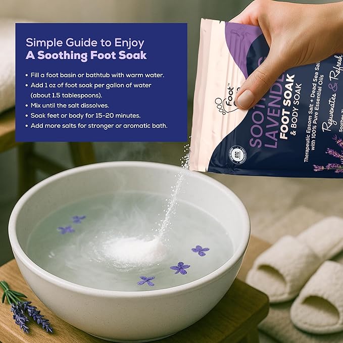 FOOT CURE Soothing Lavender Foot Spa with Epsom Salt Bath Soak – Pedicure Foot Soak Tub & Feet Massager Spa – Relaxing Scrubber & Dead Skin Remover – Ionic Foot Bath Detox for Feet Care (Pack of 1)