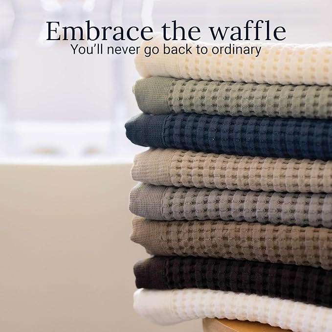 GILDEN TREE Waffle Towel Set Quick Dry Thin | 2 Bath Towels | 2 Hand Towels | 2 Washcloths, Modern Style (Cream)
