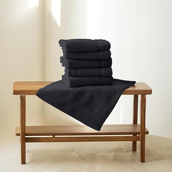 SALBAKOS 100% Turkish Cotton Hand Towel Set of 6 16x30 inch | Heirloom Quality | Hotel & Spa Collection | Ultra Soft, Super Absorbent, Long Lasting Hand Towels | Made in Turkey (Black, 6 Hand Towels)
