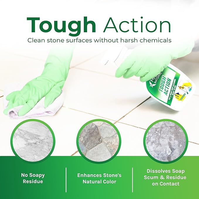 Hygea Natural Tough Action Tile & Grout Cleaner - Deep Cleans Dirt & Scum, Conditions & Enhances Stone Color - Acid-Free & Residue-Free Biodegradable Formula (Ready to Use 24 oz)