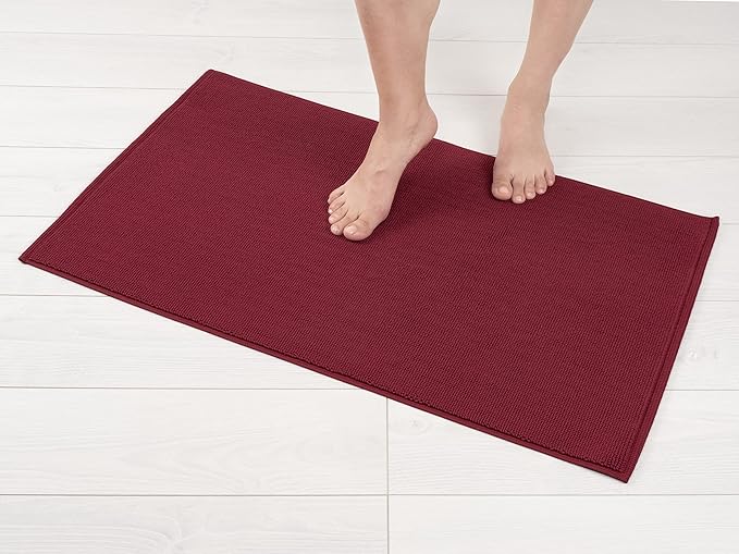 American Soft Linen Bath Rug, 20 in 34 in 100% Cotton Bath Mats Rugs for Bathroom, Slip Reducer Washable Shaggy Form Area Rugs, Burgundy Red Bath Rug