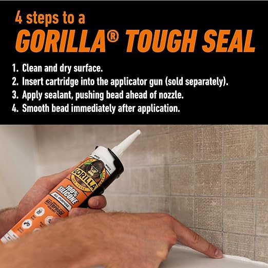 Gorilla Waterproof Caulk & Seal Silicone Sealant, 10oz Cartridge (Pack of 2) - White Caulking Sealant for Kitchen, Window, Bath, Marine, Door and More