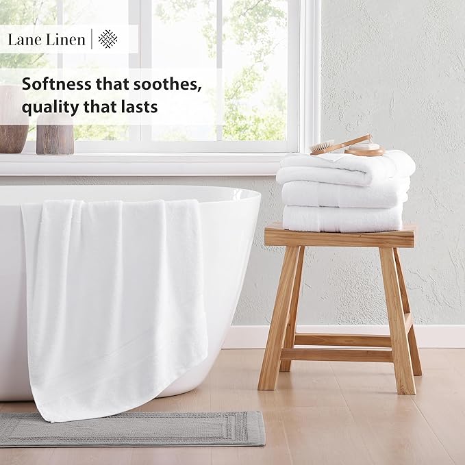 LANE LINEN 100% Mercerized Cotton Bath Towels Set of 12 – Zero Twist, 4 Bath, 4 Hand Towel & 4 Washcloths, Soft, Ideal for Spa Hotel & Home, Durable After Multiple Washes – White Towels