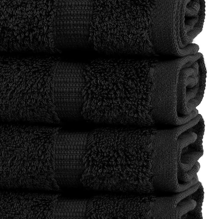 Chakir Turkish Linens | Hotel & Spa Quality 100% Cotton Premium Turkish Towels | Soft & Absorbent (4-Piece Washcloths, Black)
