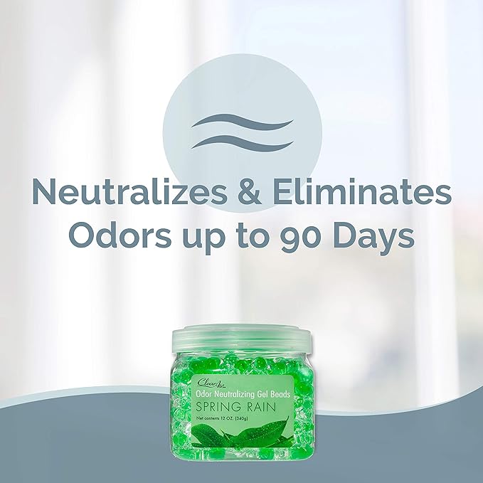 Clear Air Odor Eliminator Gel Beads - 12 oz, Pack of 2 - Air Freshener Made with Essential Oils - Eliminates Odors in Bathrooms, Cars, Boats, RVs & Pet Areas - Spring Rain Scent