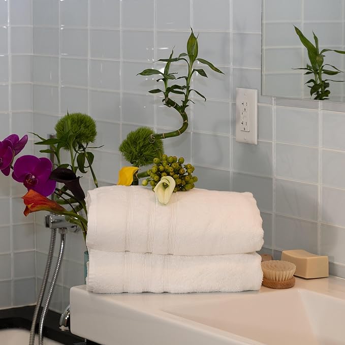 Mosobam Luxury Turkish Set of 4 Bath Towels 30X58 White 700 GSM Bamboo Viscose & Aegean Turkish Combed Cotton