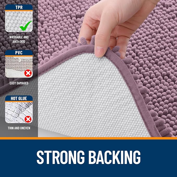 OLANLY Bathroom Rugs 24x16, Extra Soft Absorbent Chenille Bath Rugs, Rubber Backing Quick Dry, Machine Washable Bath Mats for Bathroom Floor, Tub and Shower, Home Decor Accessories, Deep Plum
