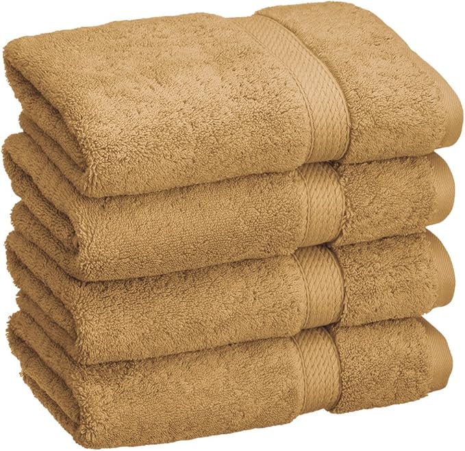 BLUENILEMILLS BNM Egyptian Cotton 4-Piece Towel Set, Includes 4 Hand Towels, Attached Loop for Easy Hanging and Storage, Hotel Quality, Perfect for Bathroom, Gym, Shower Space, or Spa, Toast