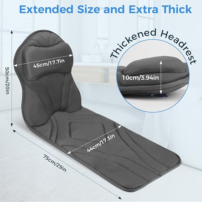 Full Body Bath Pillow for Tub Ergonomic Bathtub Pillow for Neck and Back Support,4D Mesh Bathtub Cushion with 10 Non-Slip Suction Cups
