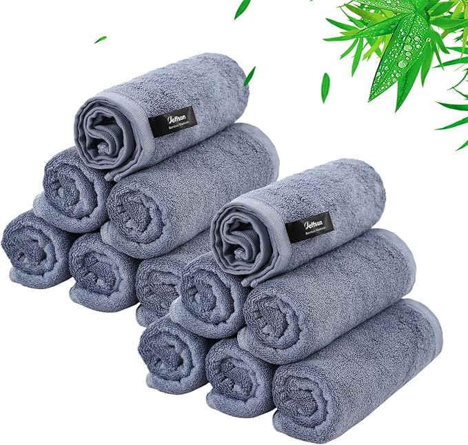 Wash Cloths 12 Pack, Reusable Makeup Remover Towel, Super Soft and Gentle Face Towel for Sensitive Skin, 10x10 inch Small Face Washcloths, Easy to Clean Lint Free Slate Blue Facial Cleansing Cloths