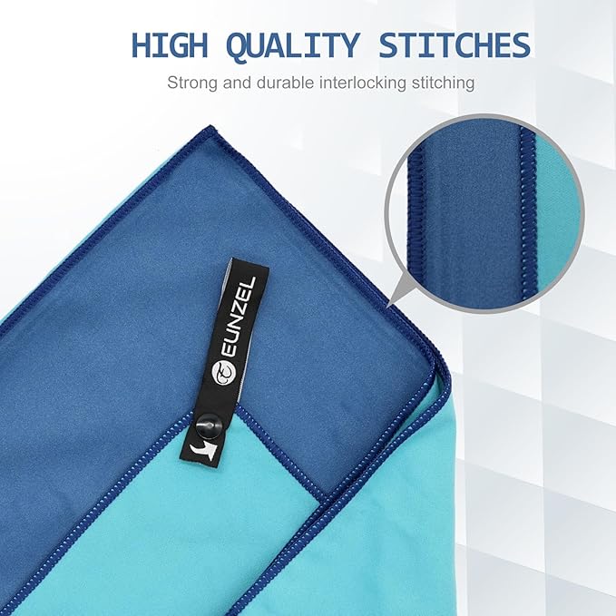 Eunzel Quick Dry Camping Towel, Microfiber Travel Towel Super Absorbent Fast Drying Towel for Camping, Beach, Gym, Backpacking, Yoga & Swimming(30" x 60", Navy/Cyan)