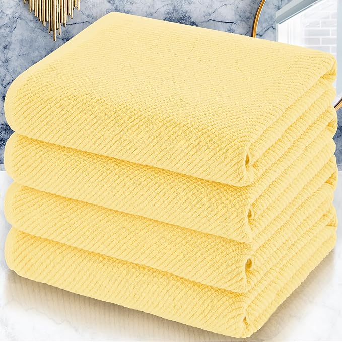 Yellow Bath Towels, Luxury Bath Towels Set of 4, Large 30"x56" - Cotton | Quick Dry | Lightweight | Thick | Soft | Absorb, Shower Towels for Hotel, Showering & Bathroom, Bath Towel Gift Set