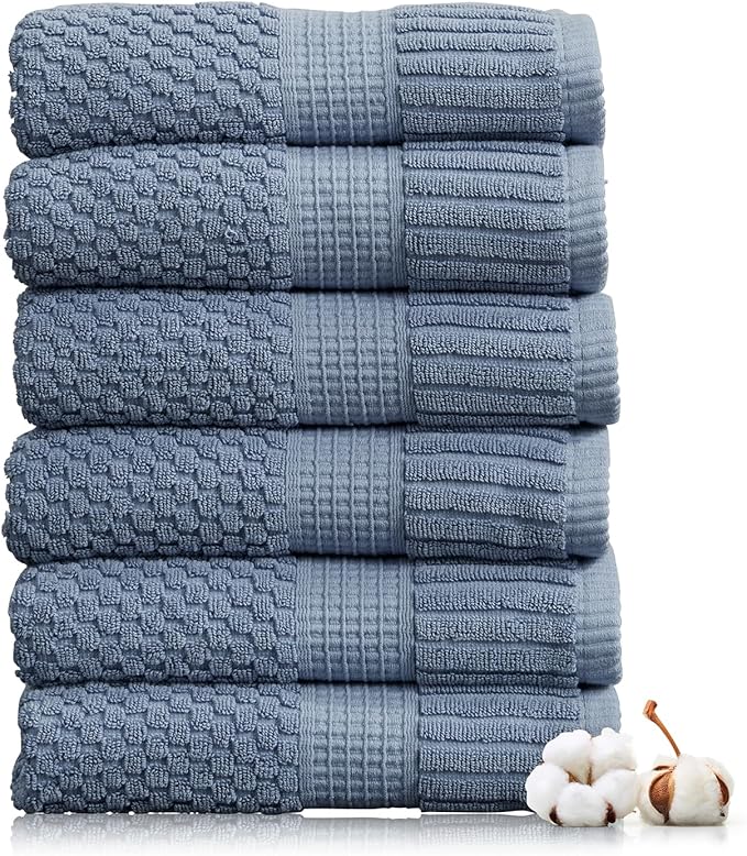 NY Loft 100% Cotton Hand Towel 6 Pack | Super Soft & Absorbent Quick-Dry Hand Towels 16" x 28" |Textured and Durable Cotton | Trinity Collection (6 Pack Hand Towel, Flint Stone)