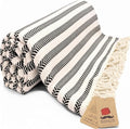 Bazaar Anatolia Turkish Beach Towel – 100% Cotton, Quick Dry, Sand Free Boho Farmhouse Style for Bathroom, Travel, Camping – Oversized 71x39 Inches – Arpa Black