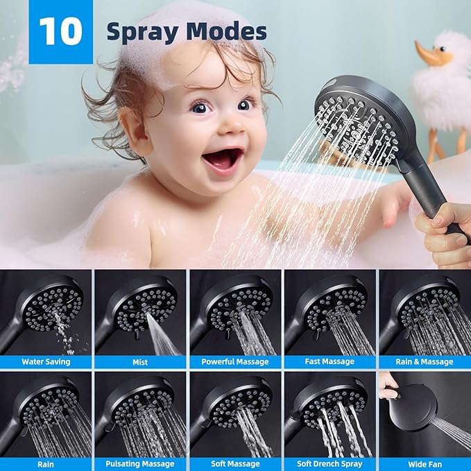 Hibbent All Metal 10'' Dual Filtered Rainfall Shower Head Combo, High Pressure Handheld Shower Head with 12'' Adjustable Extension Arm, 20 Stage Shower Filter, 10-spray, 71'' Hose, Oil Rubbed Bronze