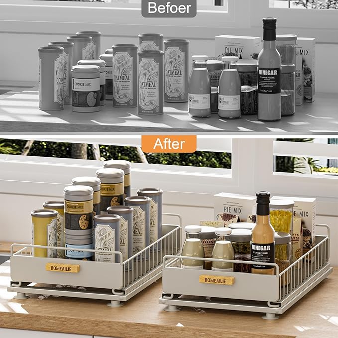 Under Sink Organizer, Single Tier Metal Pull Out Sliding Drawer Shelf for Kitchen Bathroom Cabinet Storage, Sturdy Rack – Gray