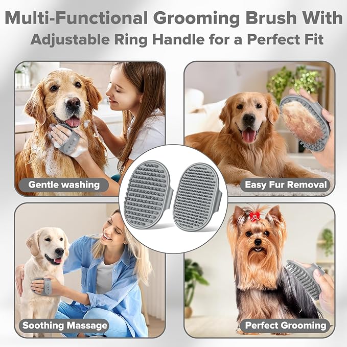 6PCS Pet Grooming Kit for Dogs,Cats and Horses | Dog Washing Gloves | Dog Bath Brush | Dog Bath Gloves | Dog Shampoo Brush | Pet Grooming Gloves | Dog Bath Supplies (Grey)