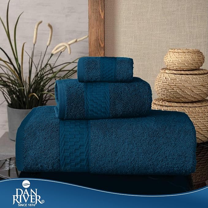 DAN RIVER 100% Ring Spun Cotton 3-Piece Towel Set, Blue Opal, Bath Towel, Hand Towel and Washcloths, 550 GSM - Soft, Absorbent Quick Dry Cotton Towels for Bathroom, Spa, and Gym