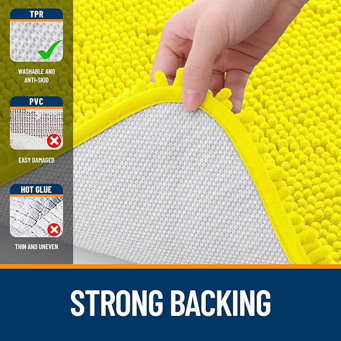 OLANLY Bathroom Rugs 44x24, Extra Soft Absorbent Chenille Bath Rugs, Rubber Backing Quick Dry, Machine Washable Bath Mats for Bathroom Floor, Tub and Shower, Home Decor Accessories, Lemon Yellow