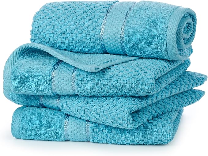 Ample Decor 100% Cotton Hand Towel for Bathroom Set of 4 - Popcorn Textured Towels - 18 X 28 Inch Sky Blue