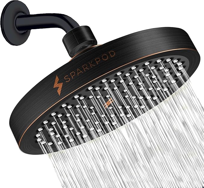 SparkPod Shower Head - High Pressure Rain - Premium Quality Luxury Design - 1-Min Install - Easy Clean Adjustable Replacement for Your Bathroom Shower Heads (Vintage Oil Rubbed Bronze, 6 Inch Round)