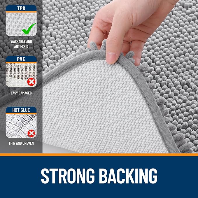 OLANLY Bathroom Rugs 45x27, Extra Soft Absorbent Chenille Bath Rugs, Rubber Backing Quick Dry, Machine Washable Bath Mats for Bathroom Floor, Tub and Shower, Home Decor Accessories, Grey