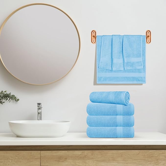 GLAMBURG Ultra Soft 6-Piece Hand Towel Set 16x28-100% Ringspun Cotton - Durable & Highly Absorbent Hand Towels - Ideal for use in Bathroom, Kitchen, Gym, Spa & General Cleaning - Sky Blue
