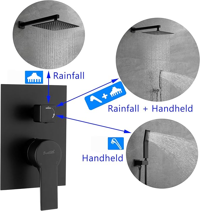 SHAMANDA Luxury Shower Set, Bathroom Single Handle Shower Faucet with Trim Valve Body Hand Shower Complete Kit, Premium Matte Black Rainfall Shower System, L70001-7