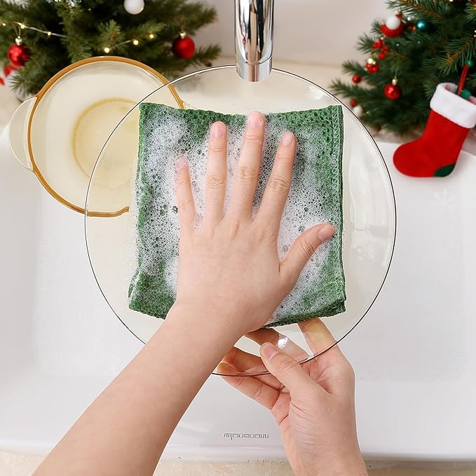 Homaxy 100% Cotton Waffle Weave Kitchen Dish Cloths, Ultra Soft Absorbent Quick Drying Dish Towels, 12 x 12 Inches, 6-Pack, Grass Green