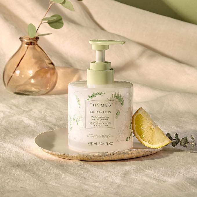 Thymes Replenishing Hand Lotion for Dry Skin - Daily Moisturizer Helps Reduce Dryness - Hand Lotion for Women & Men Formulated with Sodium Hyaluronate & Squalane (Eucalyptus, 9.4 fl oz)