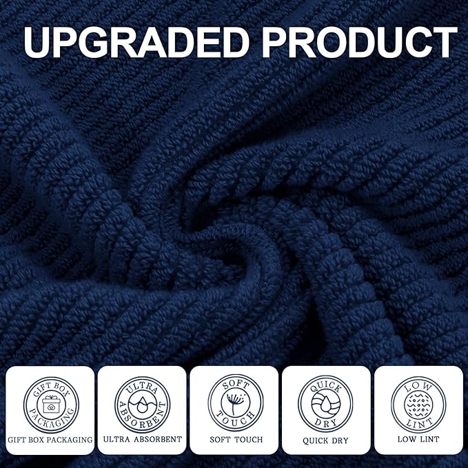 Wash Cloths for Your Face (13"x13") - 100% Cotton | Lightweight | Thick | Quick Dry | Soft | Absorbent, Hand Towels 6 Pack, Wash Cloths for Bathroom & Showering, Towel Gift Set, Navy Blue