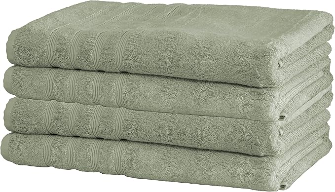 Mosobam Luxury Turkish Towels Set of 4 Bath Sheets 35X70 Seagrass Green 700 GSM Bamboo Viscose & Aegean Turkish Combed Cotton