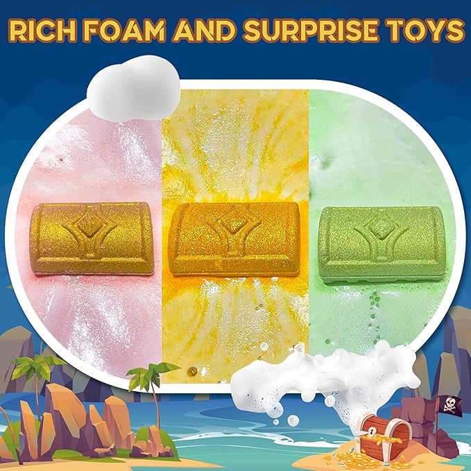 Bath Bombs for Kids with Surprise Inside, 9 Pack Kids Bath Bombs with Treasure Chest Toys Gift Set, Fizzy Bath Salt Balls, Perfect Birthday, Halloween, Or Holiday Gift for Boys and Girls
