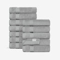 SALBAKOS 100% Turkish Cotton Washcloth Set of 12 13x13 inch | Heirloom Quality | Hotel & Spa Collection | Ultra Soft, Super Absorbent, Wash Cloth Towels | Made in Turkey (Silver 12 Pcs Washcloth)