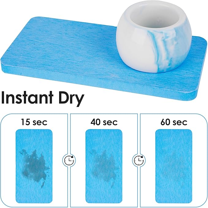 Ceramic Toothbrush Holder & Toothbrush Cup with Diatomite Tray for Bathroom, Bathroom Tumbler Cups Reusable Toothbrush Mouthwash Cup, Shower Counter Storage Organizer (Blue)