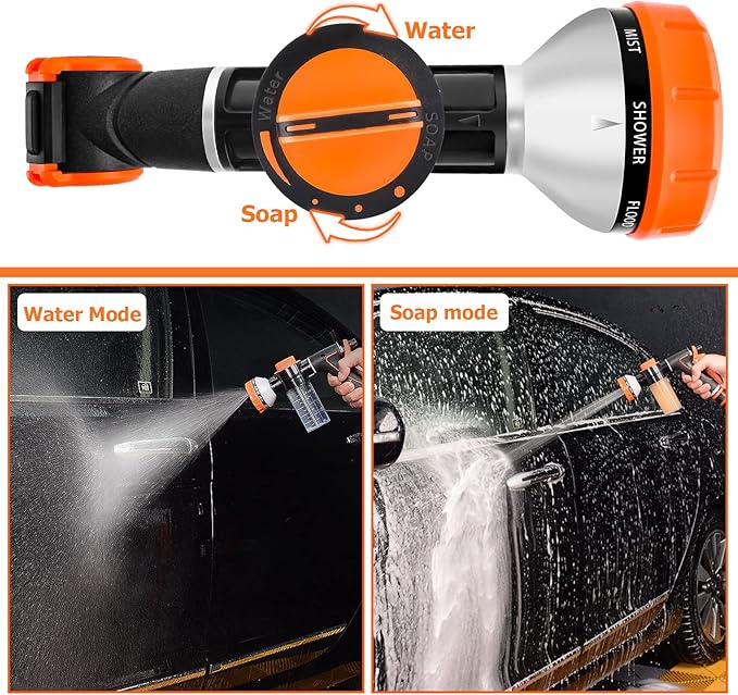 Upgrade Dog Washing Hose Attachment Soap Dispenser, Dog Wash Hose Attachment with Pet Bath Brush Car Wash Mitt and Dog Comb for Showering Pet (Hose Not Include)