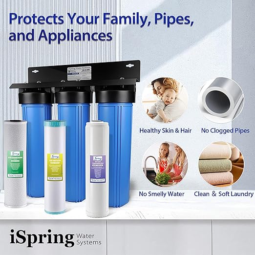 iSpring Whole House Water Filter System, Reduces Lead, Scale, Chlorine, Chloramine, 3-Stage Whole House Water Filtration System, Model: WGB32B-KDS