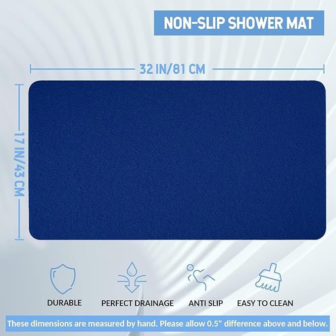 Non-Slip Bathtub Mat, Anti Slip Shower Mat, Fast Drying Bathtub Mats, Foot Scrubber Mat, Anti Slip Mat for Tub, Floor, Bathroom, Kitchen, Home, Hotel (Navy Blue 32"×17")