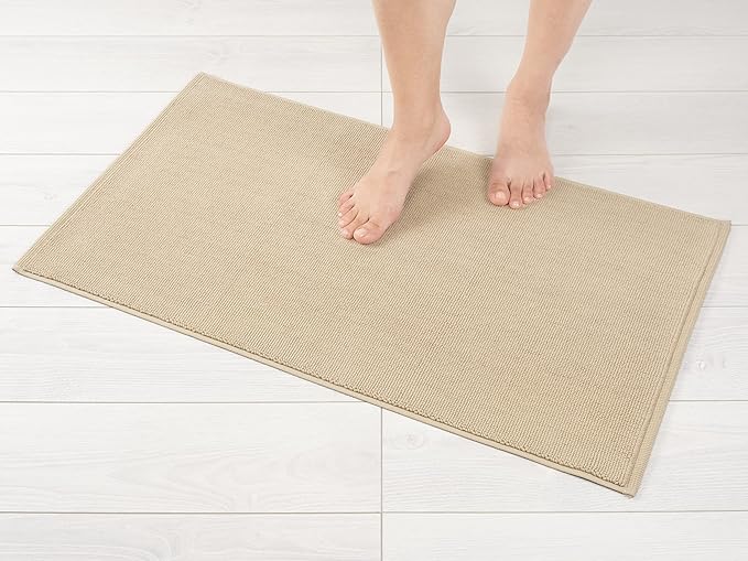 American Soft Linen Bath Rug, 20 in 34 in 100% Cotton Bath Mats Rugs for Bathroom, Slip Reducer Washable Shaggy Form Area Rugs, Beige Bath Rug