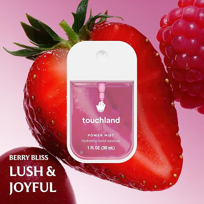 Touchland Hydrating Hand Sanitizer Spray, TOP 5 Set (Applelicious, Sandalwood, Lavender, Berry, Citrus), 1 FL. OZ. Travel Size Power Mist Sprays (Set of 5)