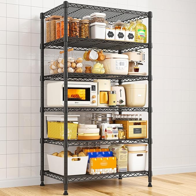 REIBII 6 Tier Shelf Metal Shelving 70"H Storage Shelves Sturdy Wire Rack Shelf Units Adjustable Detachable Storage Shelving Unit for Kitchen Laundry Pantry Garage Commercial 71"H x 21.65"W x 11.8"D